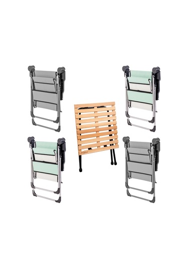 4 Adet Katlanır Kamp Sandalyesi Ve Masa Seti - Rock - Kül Gri / Su Yeşili - Bardaklıklı - 140 Kg Çok Renkli