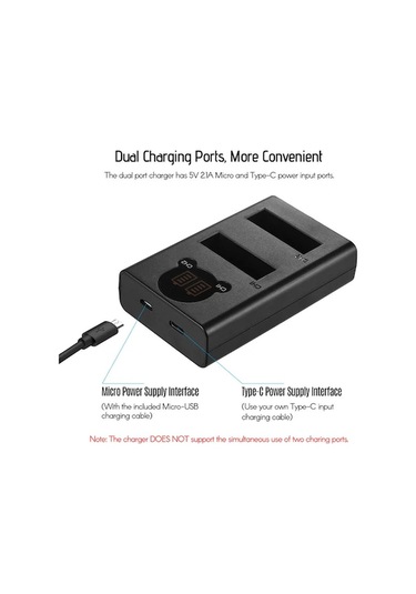 Pazly Çift Portlu Lcd Şarj Kiti - Djı Osmo Action İçin 1300mah Pil Ve Hızlı Şarj