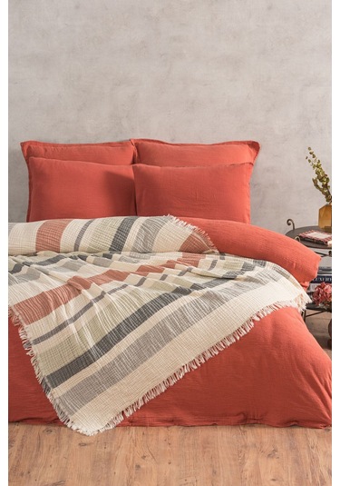Varol 4 Katlı %100 Pamuk Müslin Pike & Yatak Örtüsü 230x250 Cm Kıremıt/230x250 Kiremit