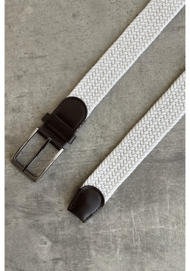 Erkek Hasır Örgü Kemer Beyaz