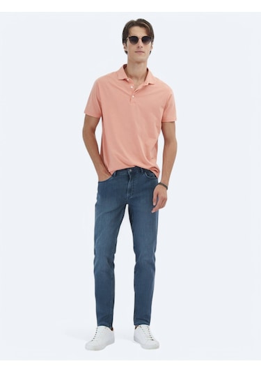 Kip Somon Düz Polo Yaka %100 Pamuk T-shirt Somon