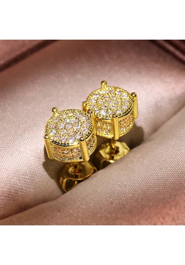 Zhıxun Lüks Altın Cz Saplama Küpe - Hip Hop Zirkon Damızlık - Düğün/yıldönümü Hediyesi Kadın/erkek Altın-renk10 Ayar Altın-renk