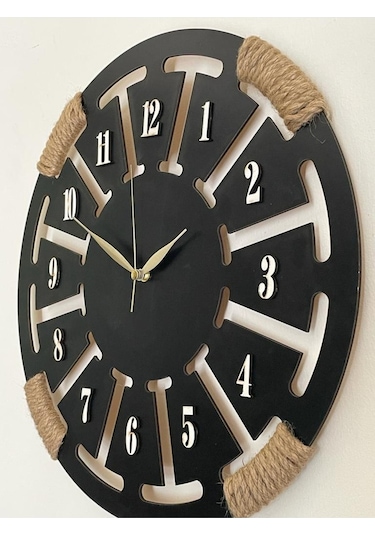 Ümra Lazer Rakamlı Ahşap Dekoratif Duvar Saati 40x40 Cm Siyah