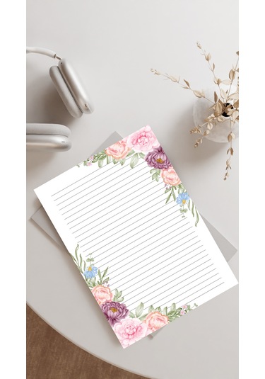 20 Adet A4 Boyutunda Çiçekli Mektup Kağıdı/not Kağıdı Model 10