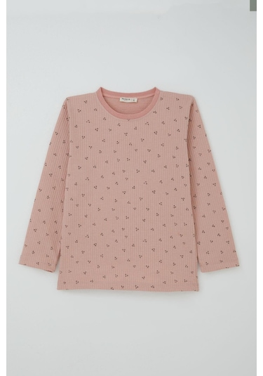 Breeze Kız Çocuk Pijama Takımı Minimal Mini Desenli 4-8 Yaş, Gülkurusu Gülkurusu