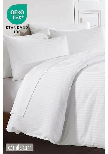 Çizgili Saten Tek Kişilik Nevresim Takımı 83 Tel, Çarşaf, Nevresim Ve Yastık Kılıfı