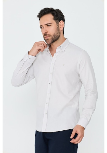 White Stone Ekru %100 Pamuk Dynamic Fit Erkek Günlük Gömlek