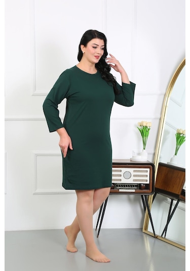 Akbeniz Kadın Büyük Beden Penye Gecelik Ev Elbisesi Zümrüt Yeşili 12506 Zümrüt Yeşili