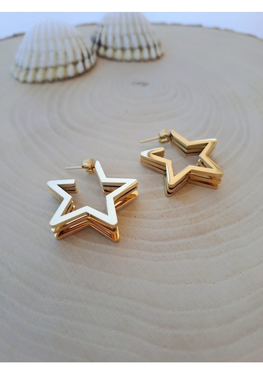 Dali Shop Üçlü Görünüm Altın Kaplama Çelik Küpe