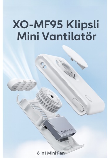 Mf95 6in1 Taşınabilir Mini Fan 2000mah Klipsli Katlanabilir