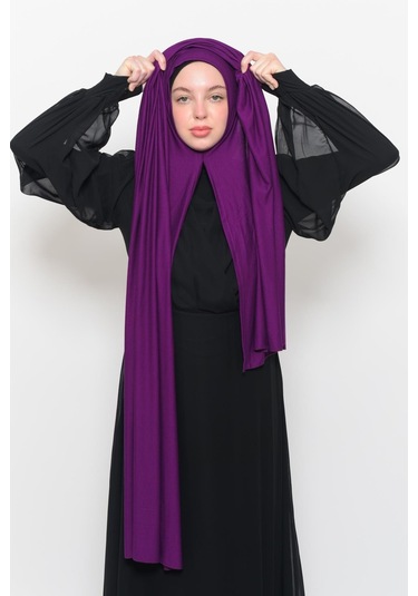 Hazır Pratik Geçmeli Lüks Düz Penye Şal Çapraz Hizalı Açık Mürdüm