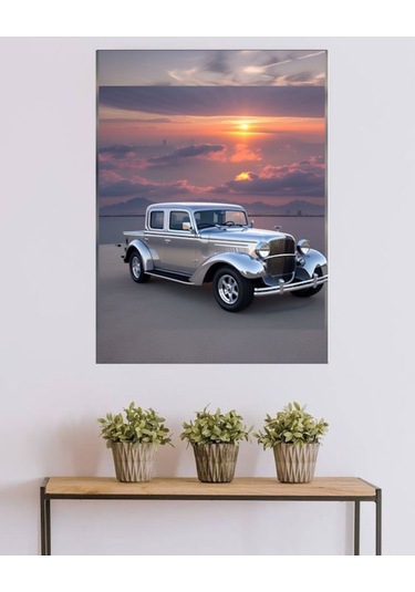 Gümüş Gri Araba Kanvas Tablo Ev Duvar Salon Galeri Dekarasyon Süsü Ölçü Seçiniz