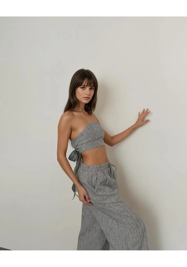 Sırt Lastikli Spor Straplez Askısız Sırt Bağlamalı Crop Cepli Beli Esnek Pantolon Günlük Keten Takım Gri Sırt Lastikli Spor Straplez Askısız Sırt Bağlamalı Crop Cepli Beli Esnek Pantolon Günlük Keten Takım Gri