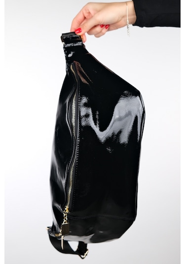 Luvishoes Venta Siyah Rugan Kadın Büyük Bel Çantası Siyah