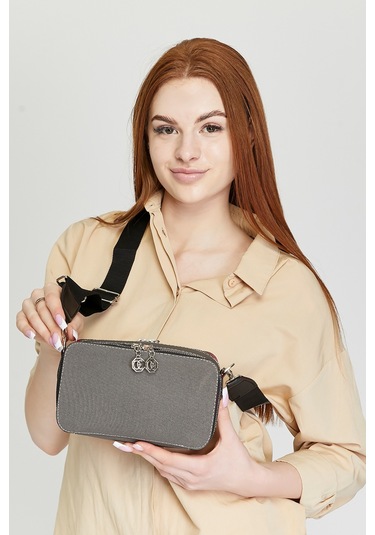 Morpelikan Koyu Gri Kabartma Kadın Omuz Çantası Gri