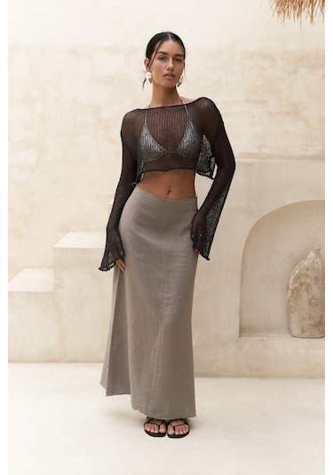 Mai Collection Mai Studios Co. Daisy Füme İnce Triko Crop Füme