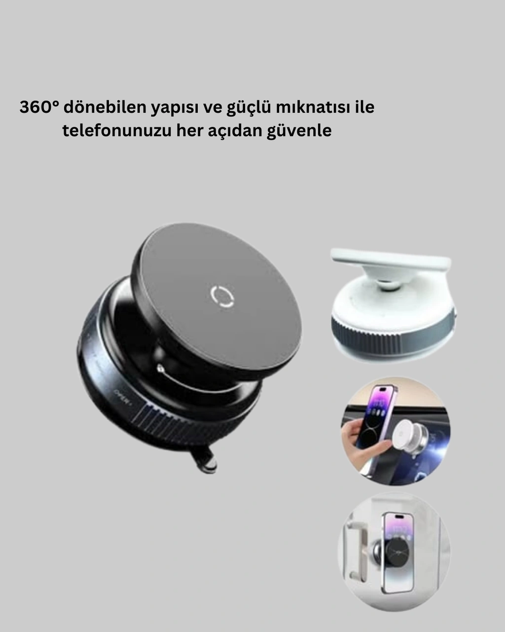 Araç İçi Telefon Tutucu Güçlü Manyetik Vakumlu Model Siyah