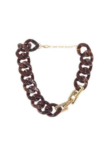 Kadın Kalın Zincir Kahverengi Reçine Kolye Kahverengi