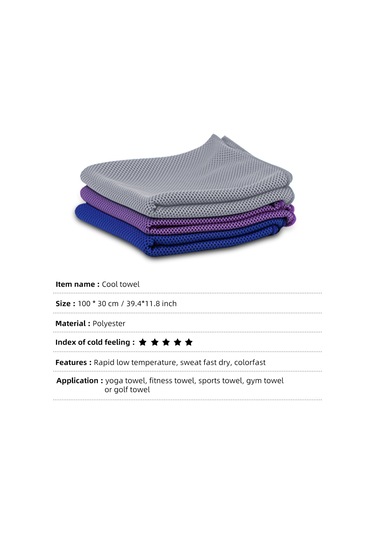 Xiyyadms 3 Adet Spor Soğuk Hisli Havlu - Mor + Gri + Kral Mavi 30x100cm, Spor, Yoga, Tatil İçin Ter Emici Hızlı Kuruyan Çok Renkli