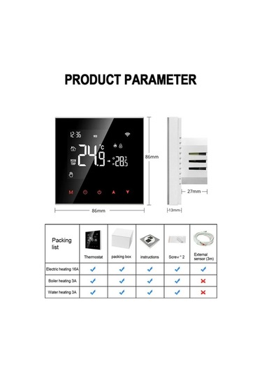 Akıllı Wifi Termostatı Wt100: Su Ve Elektrikli Isıtma, Duvara Monte, Alexa Ve Google Home Uyumlu