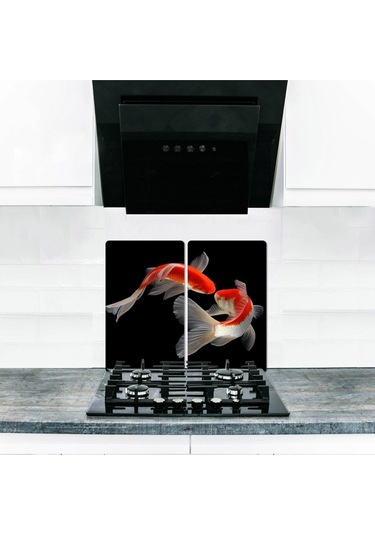 Cam Ocak Koruyucu ve Kesim Tablası İkizler (80cm x 52cm) 2 Parça