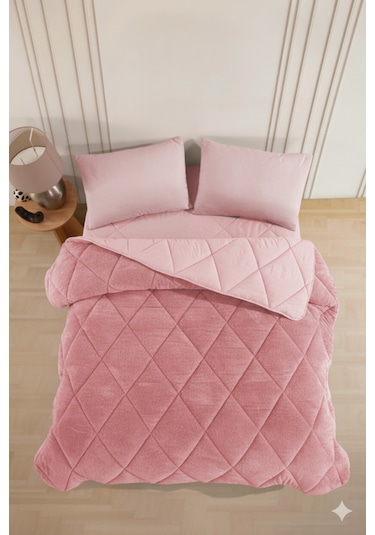 Tek Kişilik Wellsoft Yorgan - Çarşaflı Yastık Kılıflı Uyku Seti Pudra