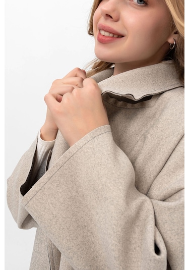 Pastelastore Oversize Kaşe Kaban 2116 Açık Gri
