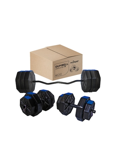 Tan Spor 90 KG Dambıl Halter Kısa Bar + Düz Bar Seti Sarı Kapaklı 150 CM