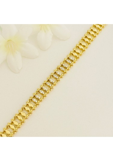 Kuyumcu Model Bileklik Vintage Arpa Bileklik Zirkon Çelik Kararmaz Xuping 14ayar Gold 17+3cm Gold