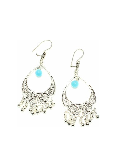 925 Ayar Gümüş Ay Modeli Aquamarin Taşlı Küpe