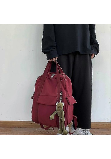 Ganzhoushop Düz Renk Kadın Su Geçirmez Naylon Sırt Çantası Genç Kızlar İçin Basit Okul Çantası Omuz Seyahat Çantası Okul Sırt Çantasıkırmızı Çok Renkli