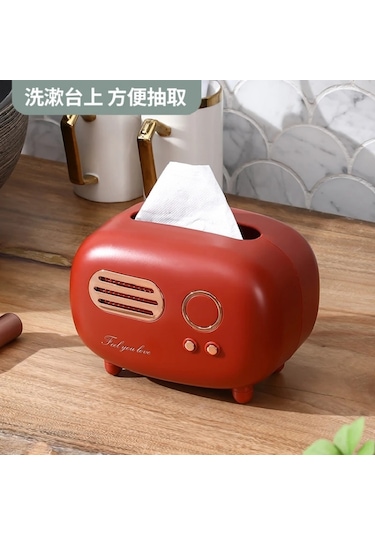 Büyük Kırmızı Yaratıcı Radyo Doku Kutusu Işık Lüks Retro Tarzı Ev Oturma Odası Yemek Odası Çay Masası Çok Fonksiyonlu Doku Saklama Kutusu