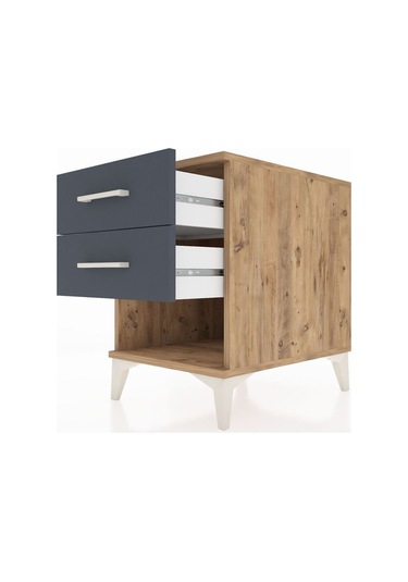 Kronos Komodin 2 Çekmeceli 44x59x64 Çam-antrasit Atlas Çam