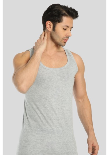 Erkek Gri Pamuklu Omuzu Lok Dikişli Atlet 3'lü Paket Gri