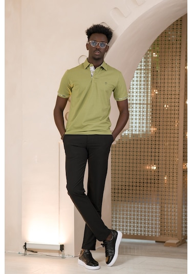 Paul Martin Regular Fit Yaka Garnili Pamuklu Polo Yaka T-shirt Haki