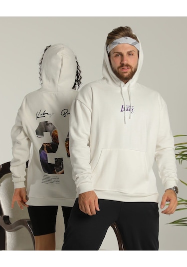 Evgili Kombini Çift Unisex Oversize Baskılı Sweatshirt Beyaz