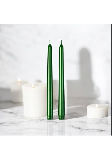 Denic 4 lü Metalik Yeşil ve Gold  Şamdan Mum Konik Mum