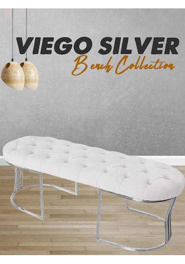 VİEGO SILVER BEYAZ-Kapitoneli Model Puf&Bench&Koltuk-Oturak-Uzun Makyaj Puff-Yatak Odası Ucu&Önü