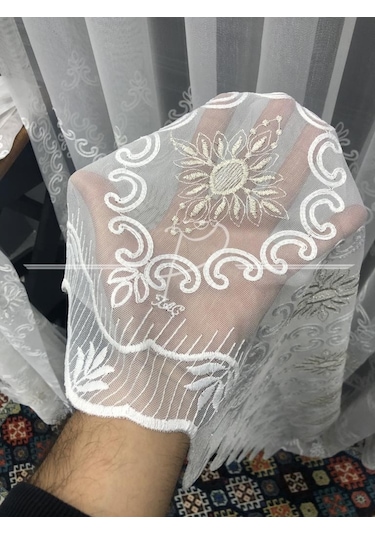 Tül Perde Taç Marka Etek Geniş Kurdale Nakış Işleme -26295 Çok Renkli