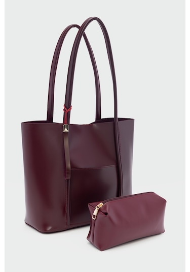 Pebbled Omuz Çantası Bordo Bordo
