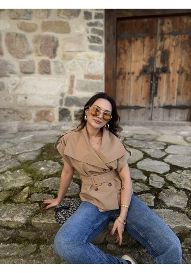 Keymoda Kadın Trenç Yelek Camel