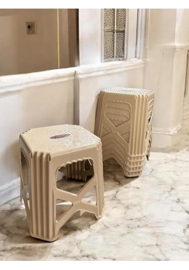 6 Adet Meram Küçük Boy Plastik Mutfak, Banyo, Balkon Ve Bahçe Taburesi Krem