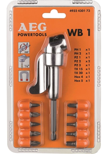 AEG WB1 Vidalama Köşe Adaptörü + 10 Parça Uç Seti