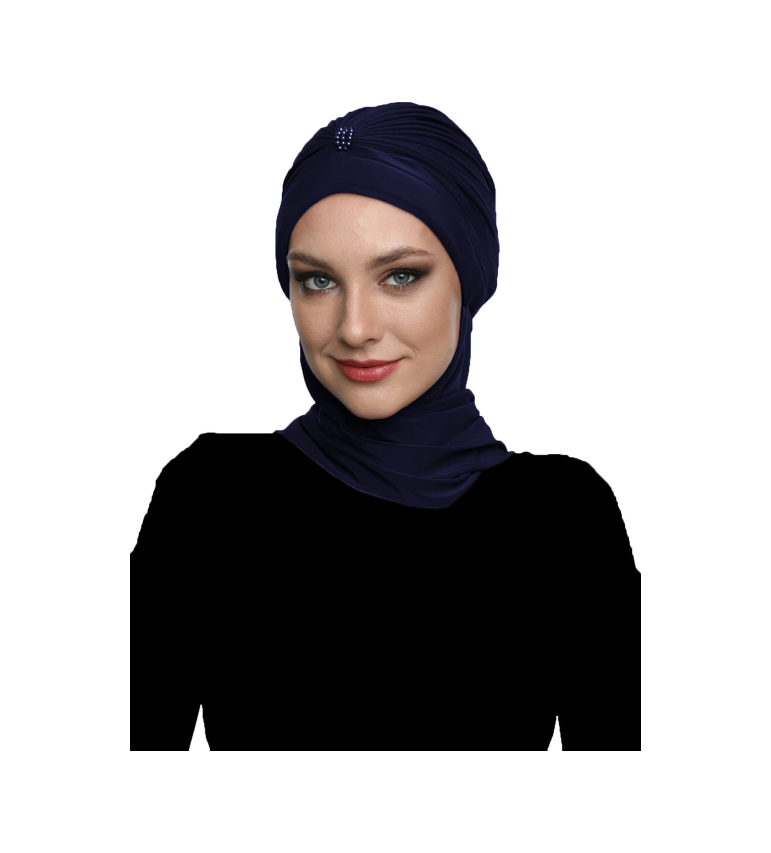 Incili Atkılı El Işi Inci Işlemeli Lacivert Hazır Türban Tesettür Bone Lacivert