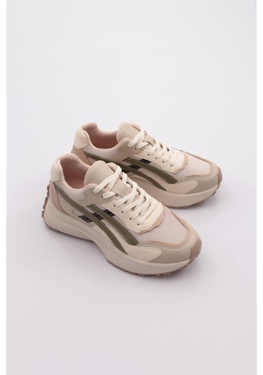 Dgn 83147 Kadin Sneaker Ayakkabi Bej Yeşil
