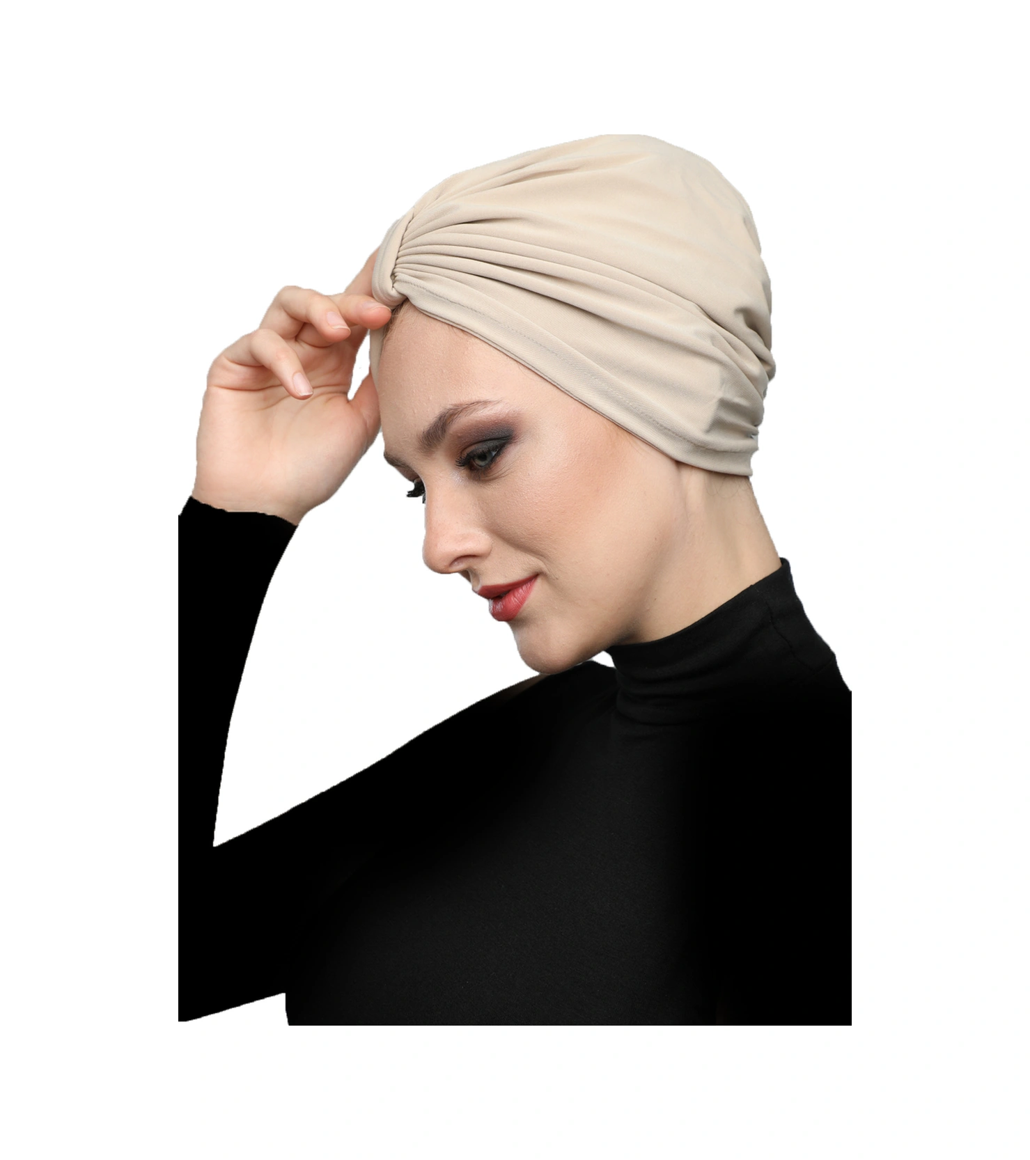 Kelebek Astarlı Bej Hazır Türban Tesettür Havuz Bonesi Bej