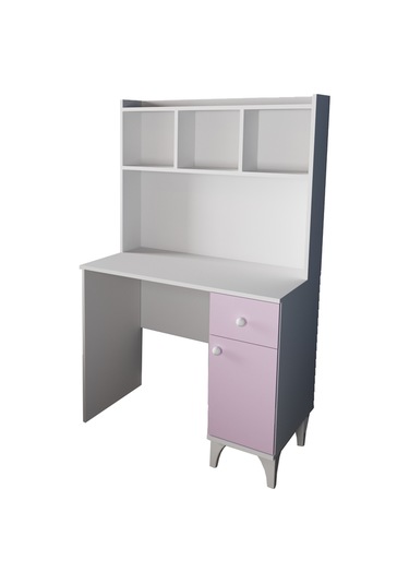 Df09107 Çekmeceli Kapaklı Kitaplıklı Çalışma Masası Pembe