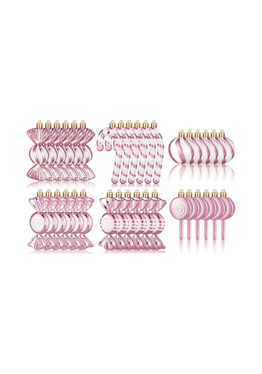 Geeksen 30 Parça Plastik Noel Şeker Süs Seti Pembe-beyaz: Nane Şekeri, Asa Şekeri, Çubuk Şeker Figürleri