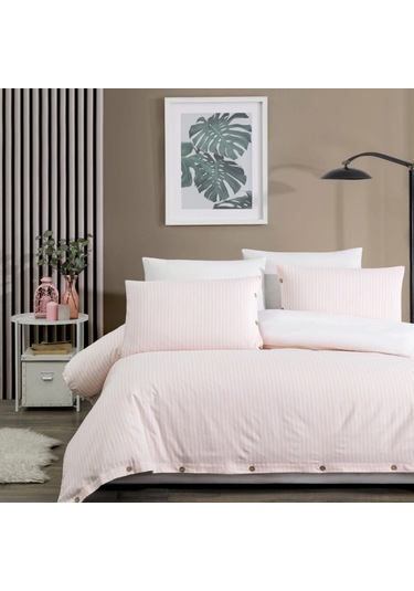 Çift Kişilik %100 Pamuk Ranforce Düğmeli Nevresim Takımı Lastikli Çarşaflı 200x220 Cm Krem Krem