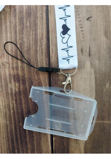 Ekg Love Beyaz Kart Askısı Yaka Kartı Boyun Askı İpi Telefon Askısı Yatay Dikey Kart Koruyucu